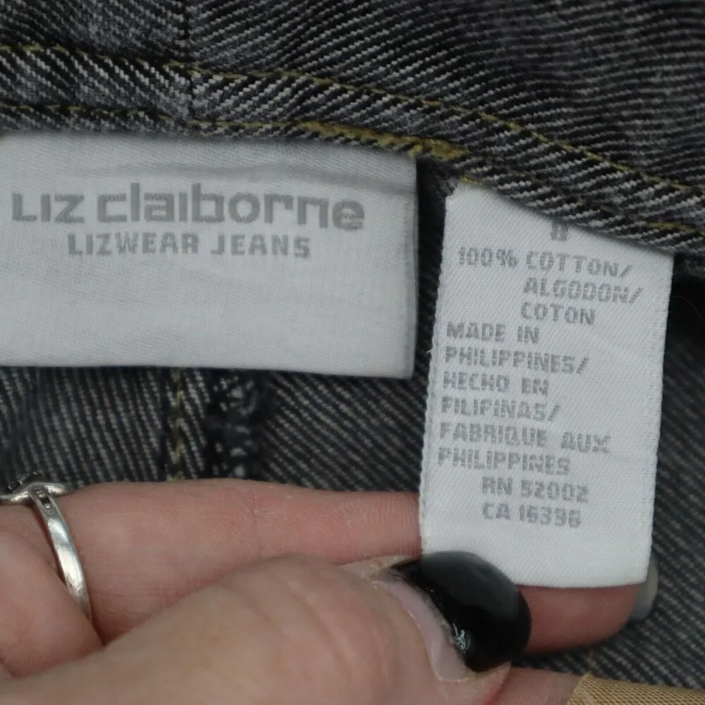 Liz Claiborne Pants Womens 8 Gray Straight Ankle Zip Hook Eye Dark Wash Jeans